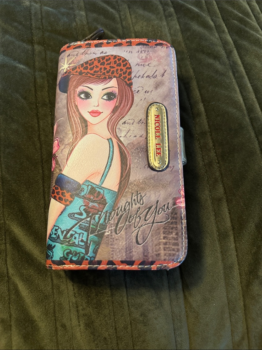 Nicole Lee Teal, Pink & Leopard Print Illustrated wallet